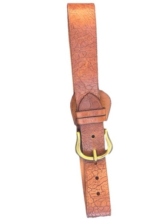 VTG Joan and David Brown Leather Belt Brass Buckle Size Small 32”